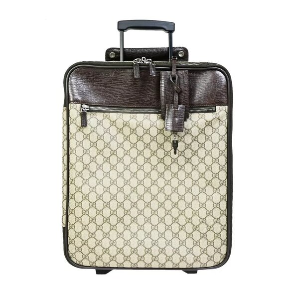 GUCCI Logo GG Pattern Travel Suitcase Luggage Bag PVC Leather Brown 36YF175 - Picture 1 of 12
